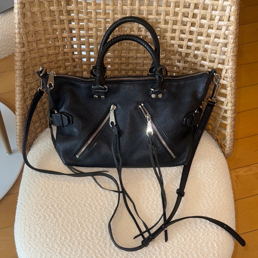 Rebecca Minkoff Moto Satchel Bag in Black Leather